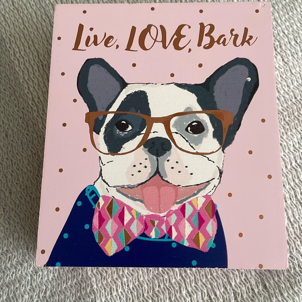 NWT Clementine Paper Inc Wooden Decor | Live, Love, Bark | French bulldog